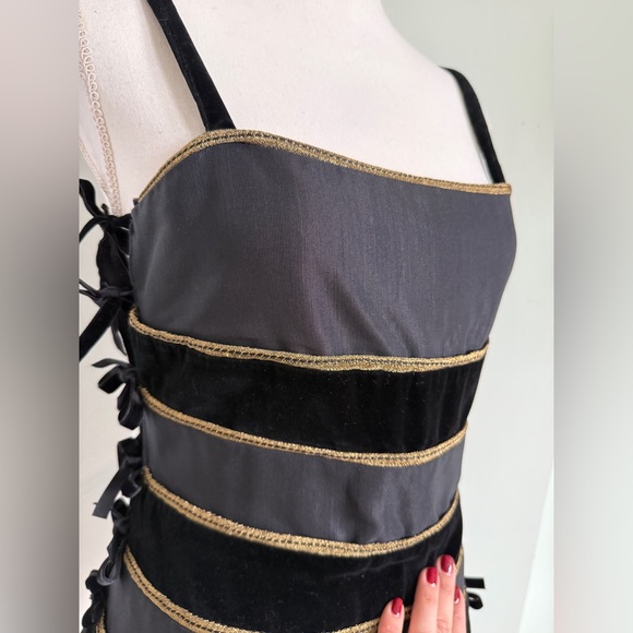 Late 1980s Gianni Versace Black and Gold Baroque Velvet Silk Corset Top Sz Large - Picture 7 of 15